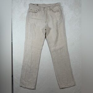 Lacoste 32W 100% Lightweight Cotton Linen Beach Summer Men's Cream Chinos